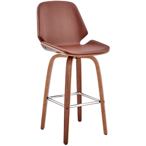 Armen Living Arabela 26&quot Faux Leather/Wood Swivel Counter Stool in Brown/Walnut