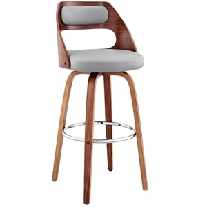 Armen Living Julius 26&quot Modern Faux Leather & Wood Counter Stool in Gray/Walnut