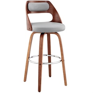 Armen Living Julius 30&quot Modern Faux Leather & Wood Barstool in Gray/Walnut
