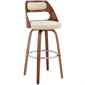 Armen Living Julius 26&quot Modern Faux Leather & Wood Counter Stool in Cream/Walnut
