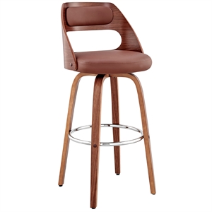 Armen Living Julius 26&quot Modern Faux Leather & Wood Counter Stool in Brown/Walnut