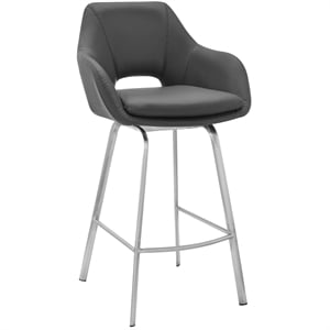 Armen Living Aura 30&quot Faux Leather/Metal Bar Stool in Gray/Stainless Steel
