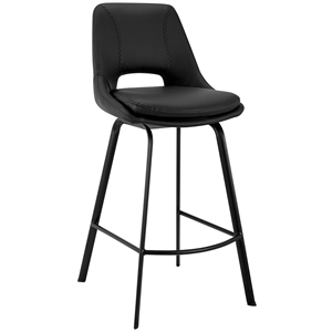 Armen Living Carise 26&quot Faux Leather/Metal Swivel Counter Stool in Black