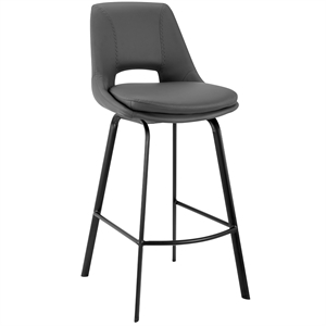 Armen Living Carise 26&quot Faux Leather/Metal Swivel Counter Stool in Gray/Black
