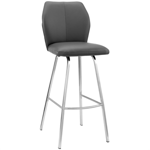 Armen Living Tandy 30&quot Faux Leather/Metal Bar Stool in Gray/Stainless Steel