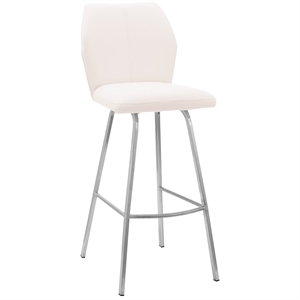Armen Living Tandy 26&quot Faux Leather/Metal Counter Stool in White/Stainless Steel