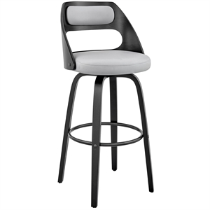 Armen Living Julius 26&quot Modern Faux Leather & Wood Counter Stool in Gray/Black