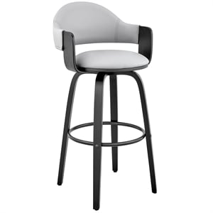 Armen Living Daxton 26&quot Modern Faux Leather & Wood Counter in Gray/Black