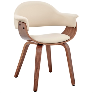 Armen Living Adalyn 18&quot Faux Leather & Wood Dining Accent Chair in Cream/Walnut