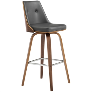 Armen Living Nolte 30&quot Faux Leather & Wood Swivel Bar Stool in Gray/Walnut