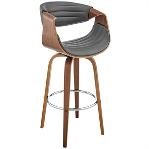 Armen Living Arya 30&quot Faux Leather/Wood Swivel Bar Stool in Gray/Walnut