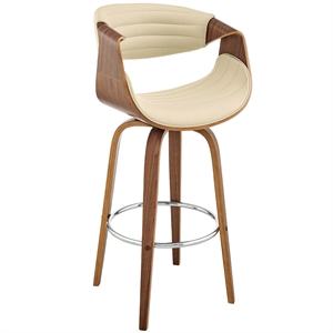 armen living arya faux leather upholstered swivel bar stool in cream and walnut