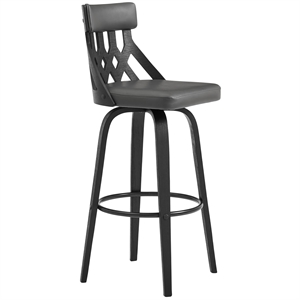 Armen Living Crux 30&quot Faux Leather & Wood Swivel Bar Stool in Gray/Black