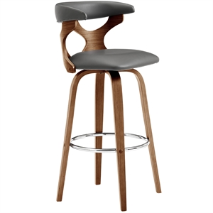 armen living zenia faux leather upholstered swivel bar stool in gray and walnut