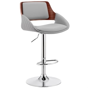 Armen Living Colby 25-33&quot Modern Faux Leather & Metal Bar Stool in Gray/Chrome
