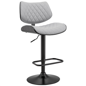 Armen Living Leland 24-33&quot Modern Faux Leather/Metal Bar Stool in Gray/Black