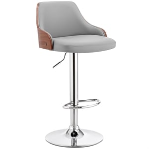 Armen Living Asher 24-33&quot Modern Faux Leather & Metal Bar Stool in Gray/Chrome
