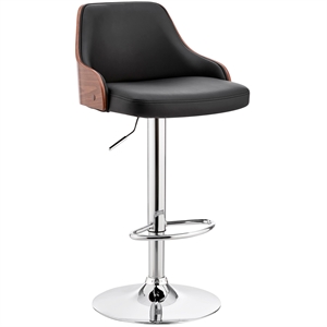 Armen Living Asher 24-33&quot Modern Faux Leather & Metal Bar Stool in Black/Chrome