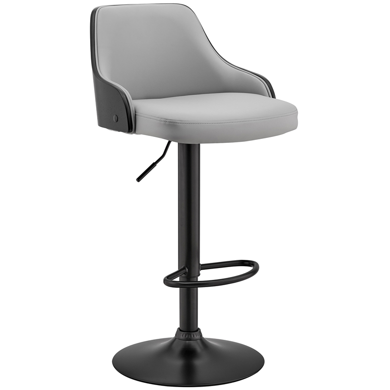 Asher Adjustable Grey Faux Leather and Black Finish Bar Stool