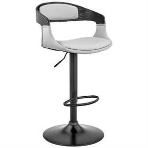 Armen Living Benson 24-33&quot Modern Faux Leather & Wood Bar Stool in Gray/Black