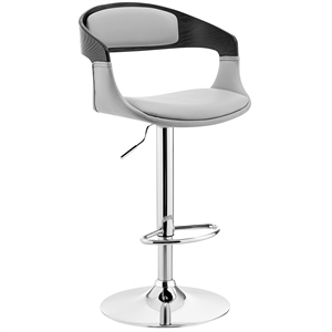Armen Living Benson 24-33&quot Modern Faux Leather & Wood Bar Stool in Gray/Steel