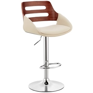 Armen Living Karter 25-33&quot Faux Leather & Metal Bar Stool in Cream/Walnut