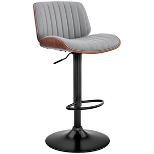 Armen Living Brock 24-33&quot Modern Faux Leather & Metal Bar Stool in Gray/Walnut