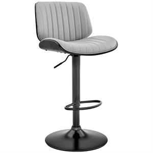 Armen Living Brock 24-33&quot Modern Faux Leather & Metal Bar Stool in Gray/Black