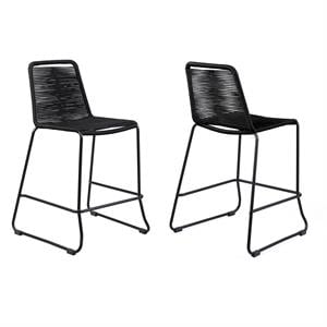 armen living shasta stackable patio rope bar stool in black (set of 2)