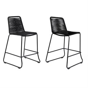 Armen Living Shasta 30&quot Outdoor Black Rope Stackable Barstool - Set of 2