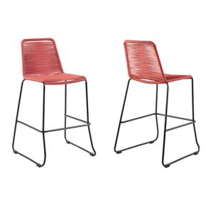Armen Living Shasta 30&quot Metal Outdoor Stackable Barstool in Brick Red (Set of 2)