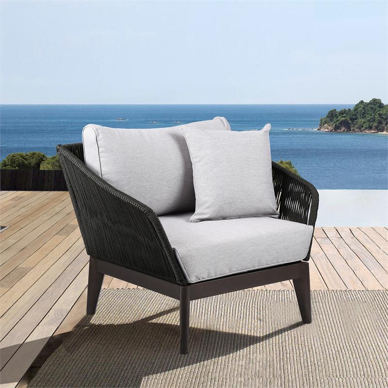 Armen Living Athos Modern Wood Outdoor Club Chair in Dark Brown/Gray