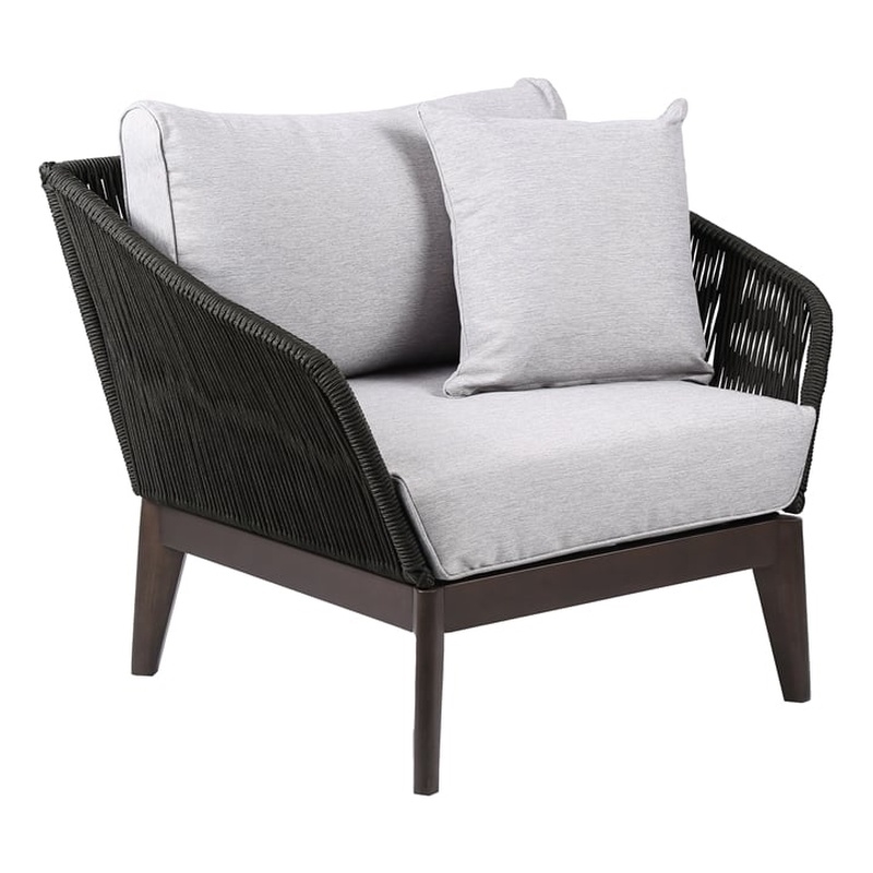 Armen Living Athos Modern Wood Outdoor Club Chair in Dark Brown/Gray