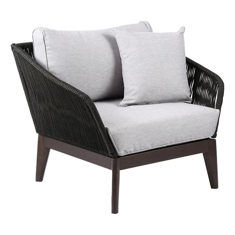 Armen Living Athos Modern Wood Outdoor Club Chair in Dark Brown/Gray