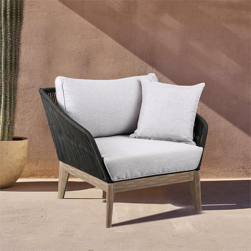 Armen Living Athos Outdoor Modern Wood & Fabric Club Chair in Black/Gray