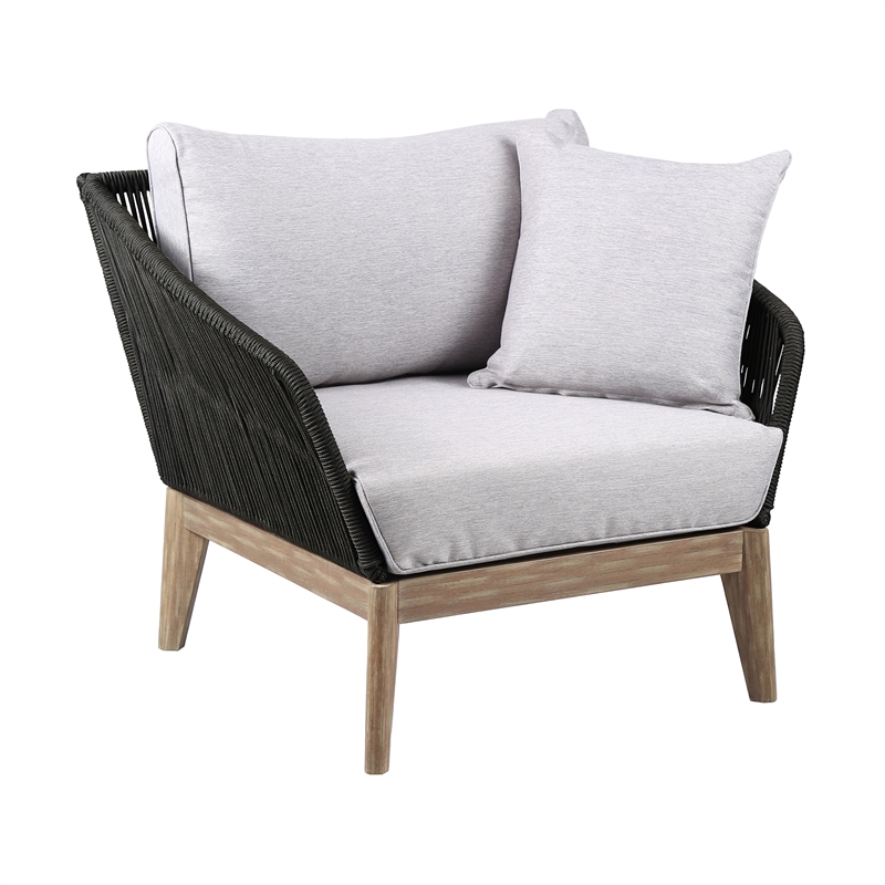 Armen Living Athos Outdoor Modern Wood & Fabric Club Chair in Black/Gray