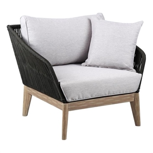 Armen Living Athos Outdoor Modern Wood & Fabric Club Chair in Black/Gray