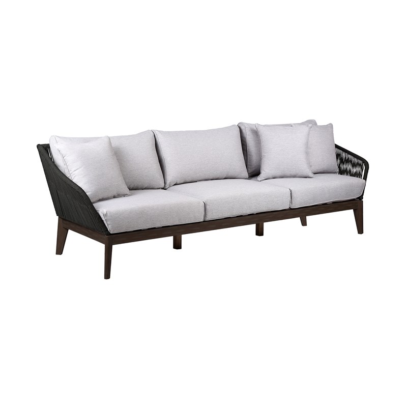 Armen Living Athos Outdoor Modern Fabric 3 Seater Sofa in Dark Brown/Gray