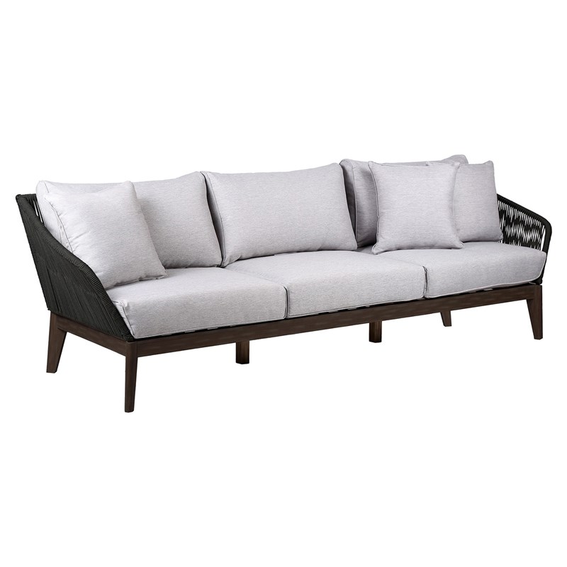 Armen Living Athos Outdoor Modern Fabric 3 Seater Sofa in Dark Brown/Gray