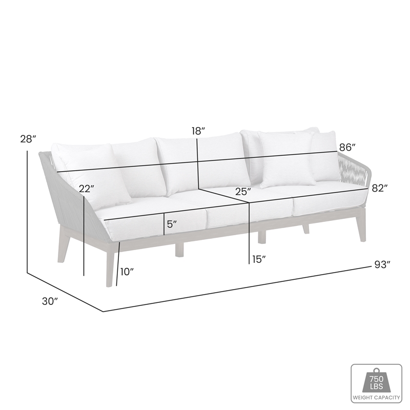 Armen Living Athos Outdoor Modern Fabric 3 Seater Sofa in Dark Brown/Gray
