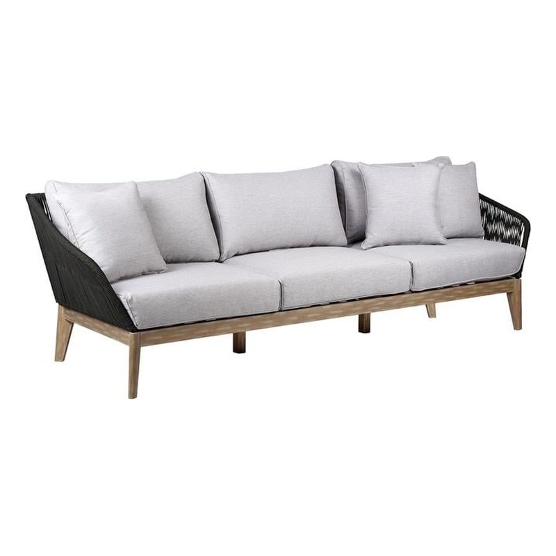 Armen Living Athos 3-Seater Modern Wood Outdoor Sofa in Natural/Gray