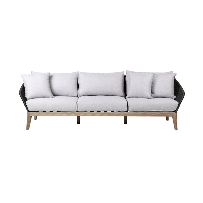 Armen Living Athos 3-Seater Modern Wood Outdoor Sofa in Natural/Gray