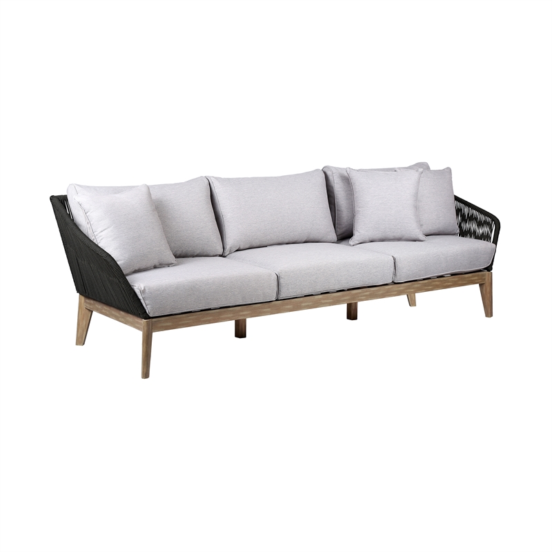 Armen Living Athos 3-Seater Modern Wood Outdoor Sofa in Natural/Gray