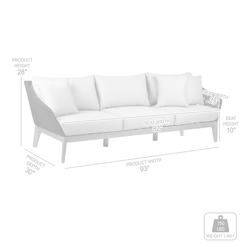 Armen Living Athos 3-Seater Modern Wood Outdoor Sofa in Natural/Gray