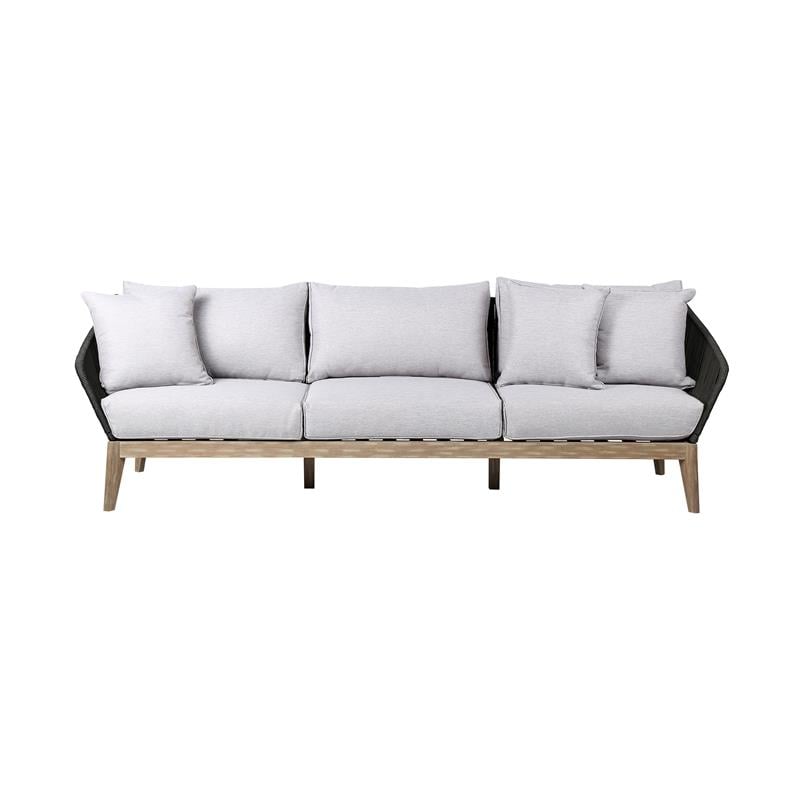 Armen Living Athos 3-Seater Modern Wood Outdoor Sofa in Natural/Gray