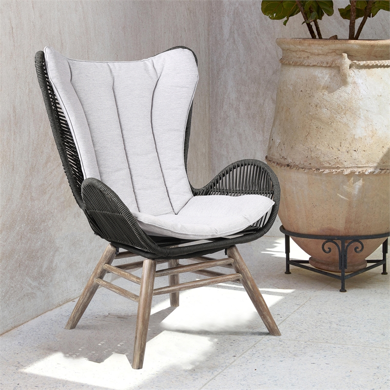 Armen Living King Wood & Fabric Outdoor Lounge Chair in Natural/Gray