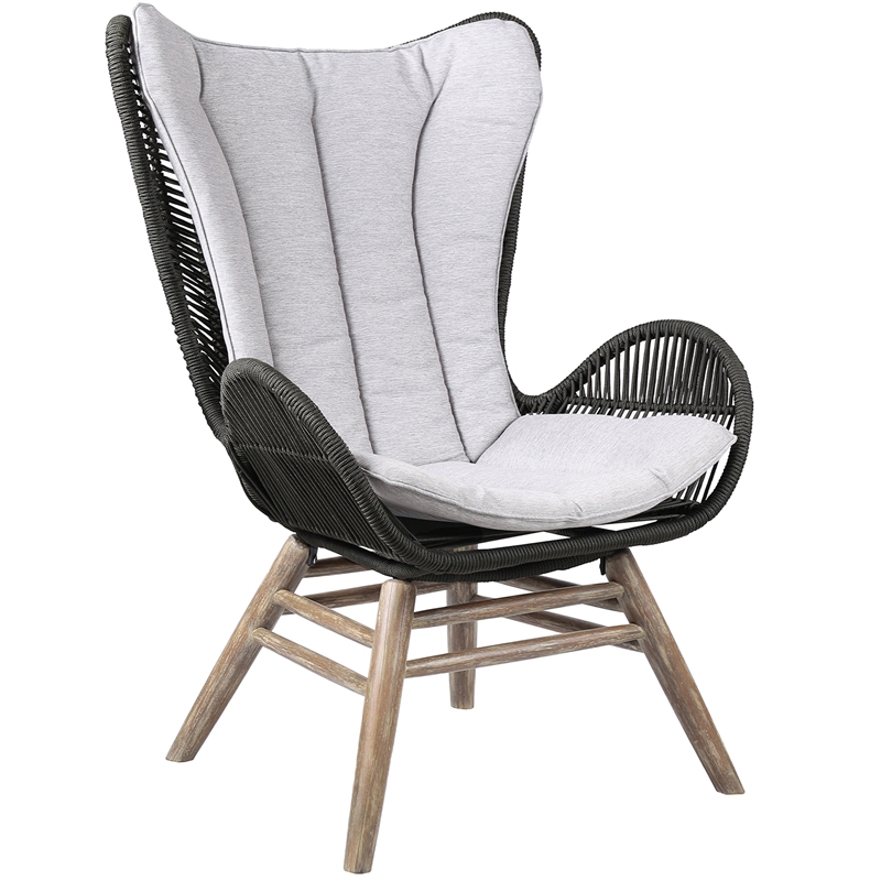 Armen Living King Wood & Fabric Outdoor Lounge Chair in Natural/Gray