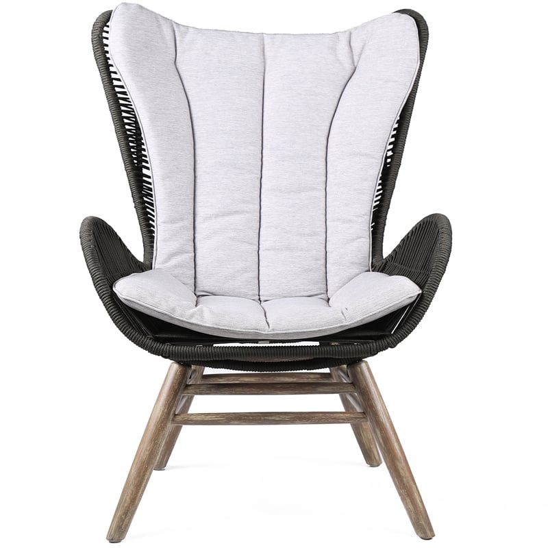 Armen Living King Wood & Fabric Outdoor Lounge Chair in Natural/Gray