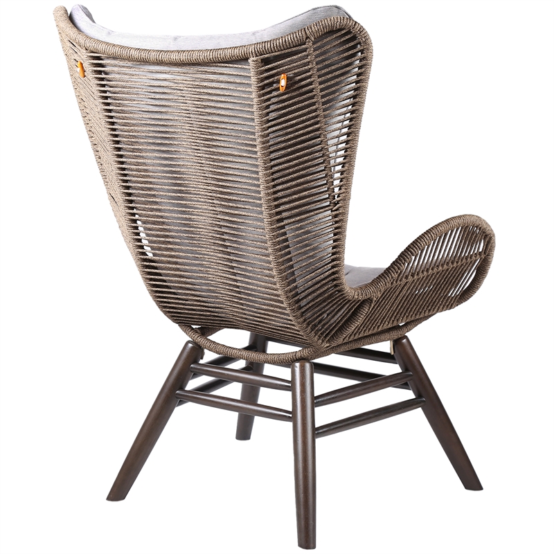 Armen Living King Wood & Fabric Outdoor Lounge Chair in Dark Wood/Gray