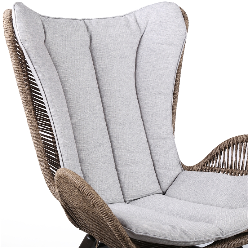 Armen Living King Wood & Fabric Outdoor Lounge Chair in Dark Wood/Gray